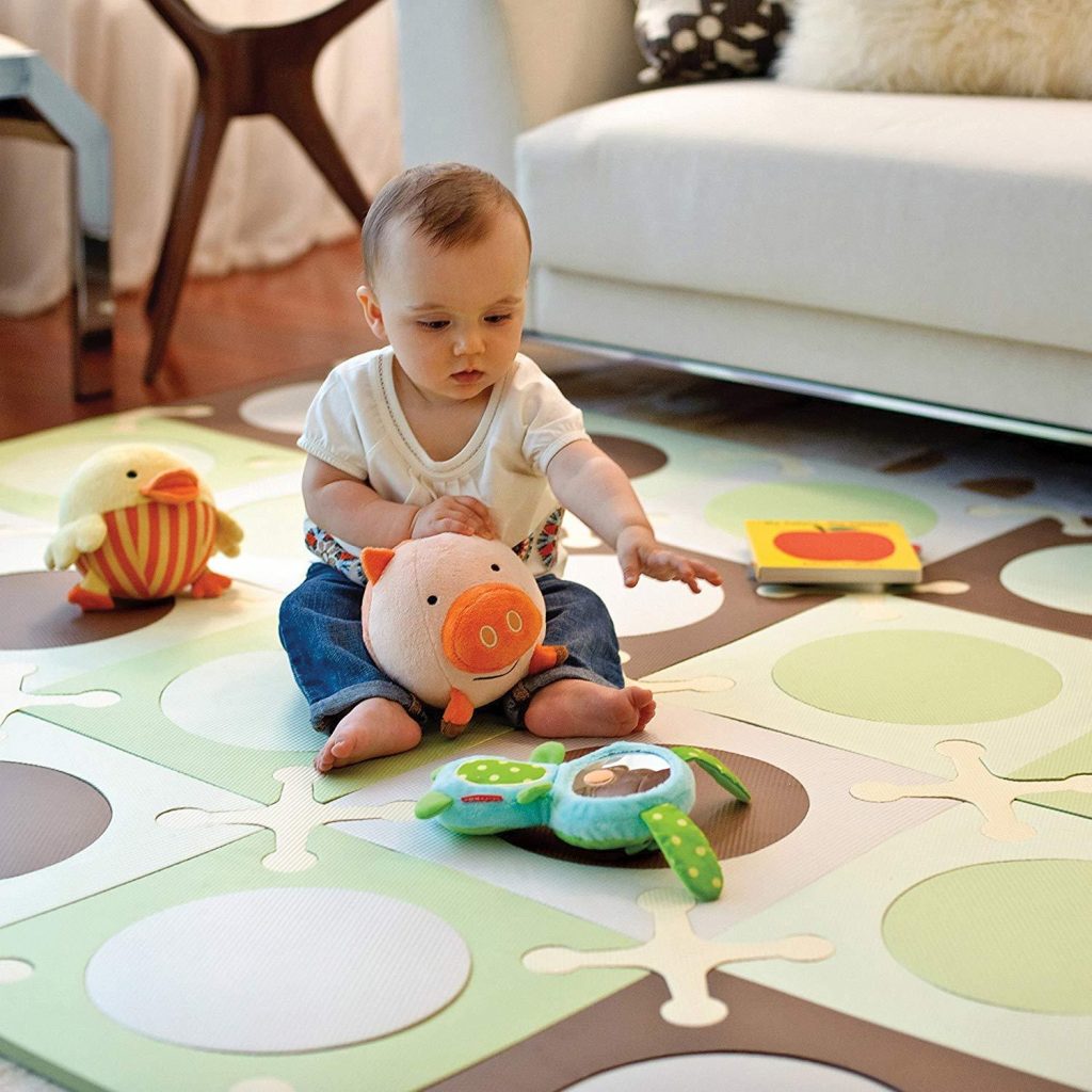 This aesthetically pleasing floor mat from Skip Hop is completely baby safe.