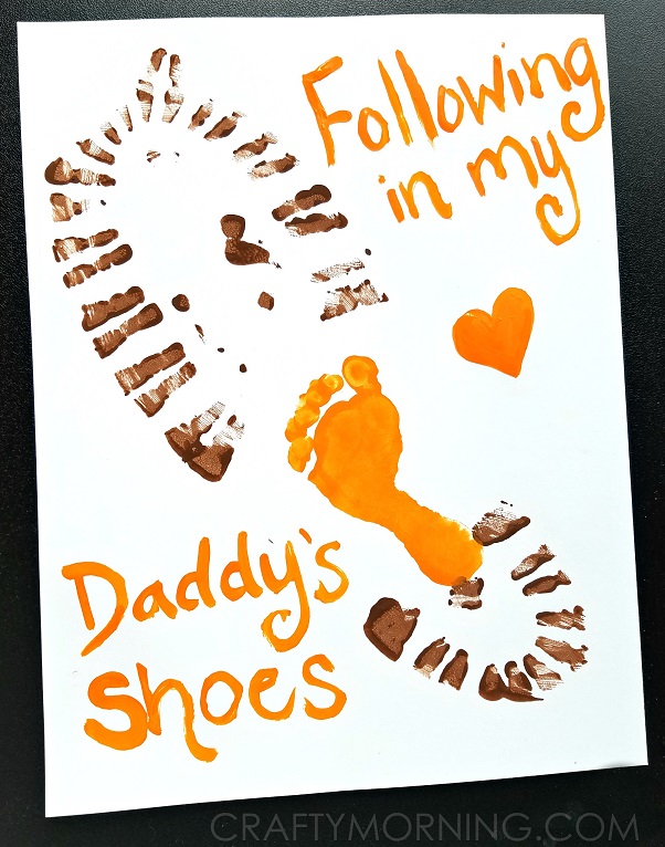 For a quick, easy yet cute Father’s day gift, try this foot and shoe print art.
