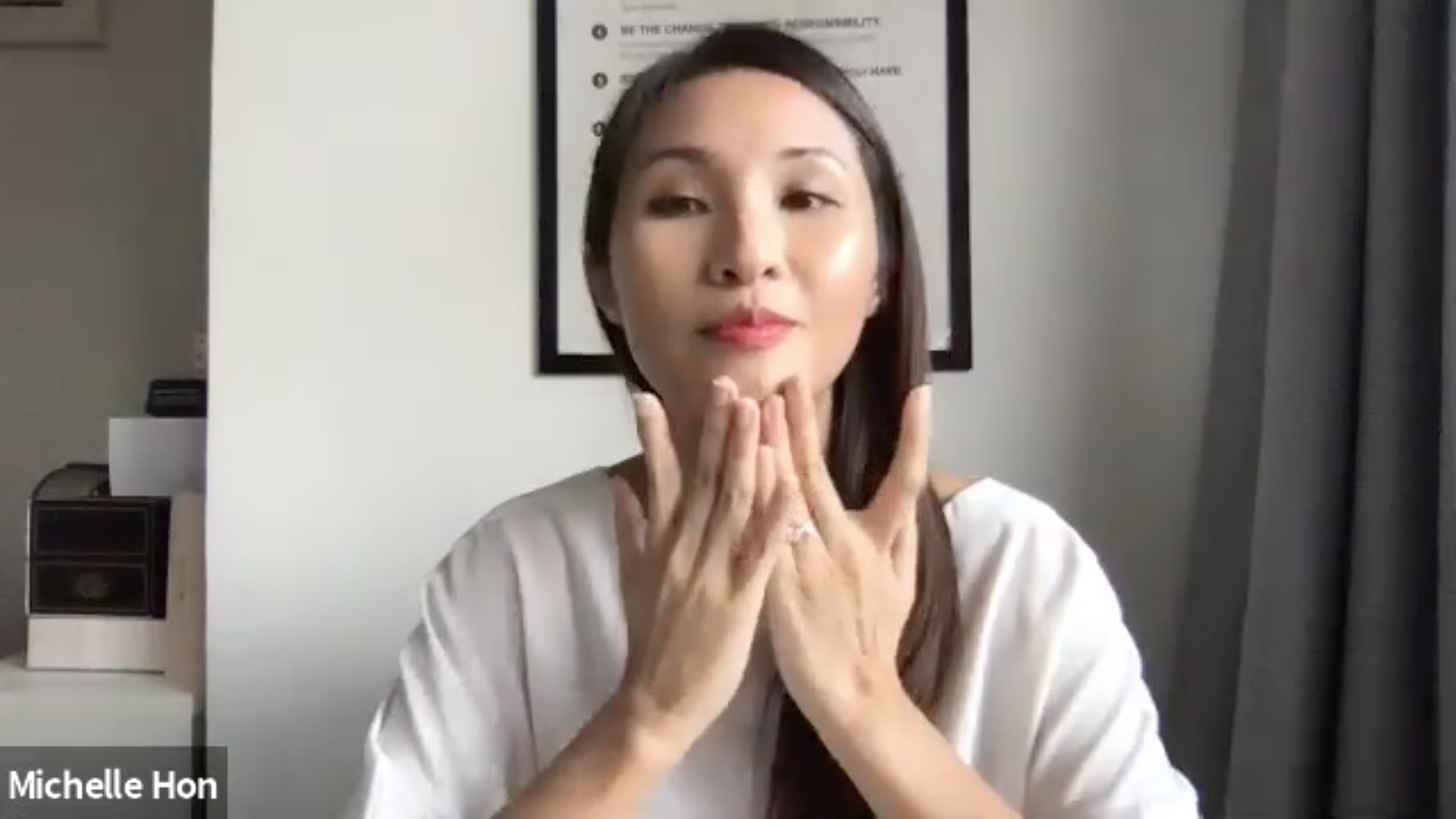 Host Michelle Hon shared her beauty secret -  a lifting facial massage technique using the Dewy On The Go set. Comprising Skin Inc's award-winning products, this gives time-starved individuals a rejuvenating facial in just three steps.