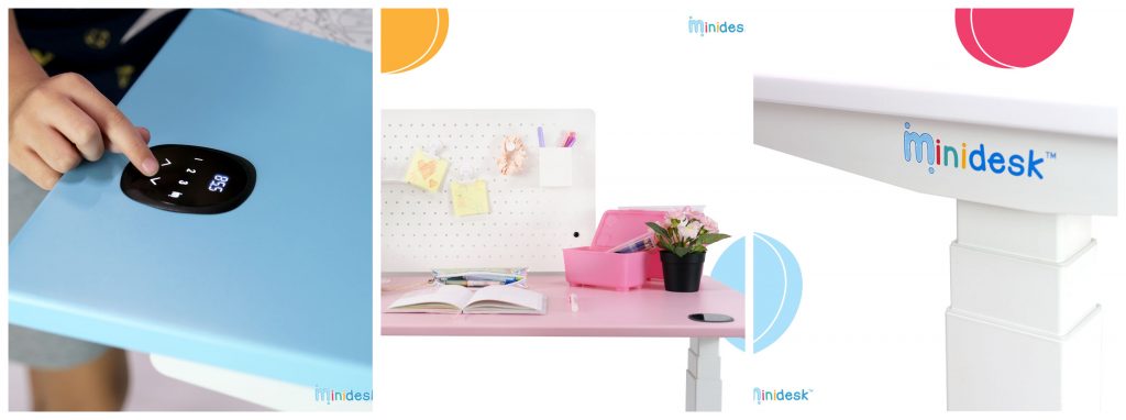 With its child-lock feature, itchy fingers are deterred from playing with the touchscreen. The Minidesk is available in blue, pink, and white.