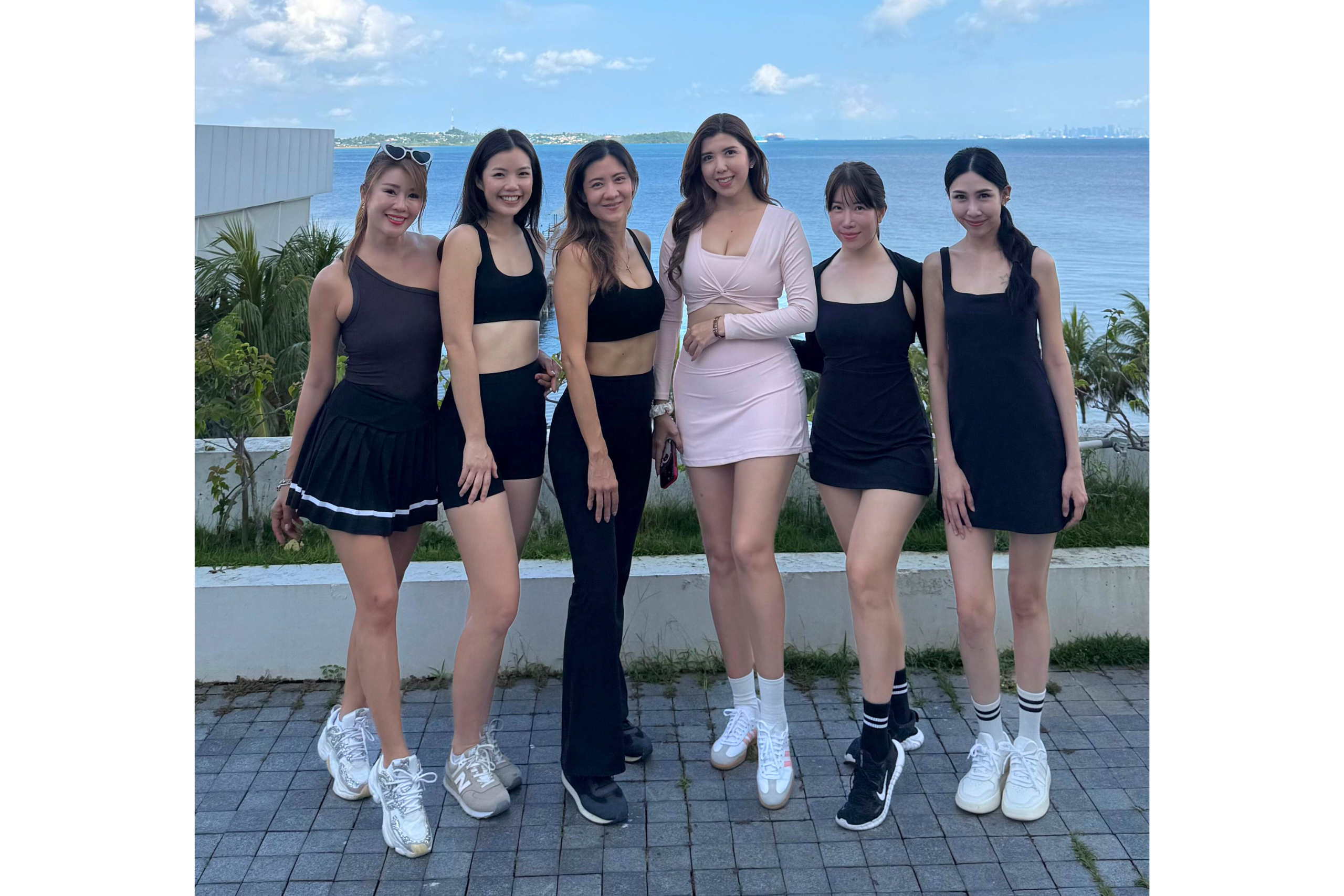 Make the cheak activewear work for you by styling it with a tennis skirt (Cindy), or matching coverups as seen on Gidania and Audrey.
