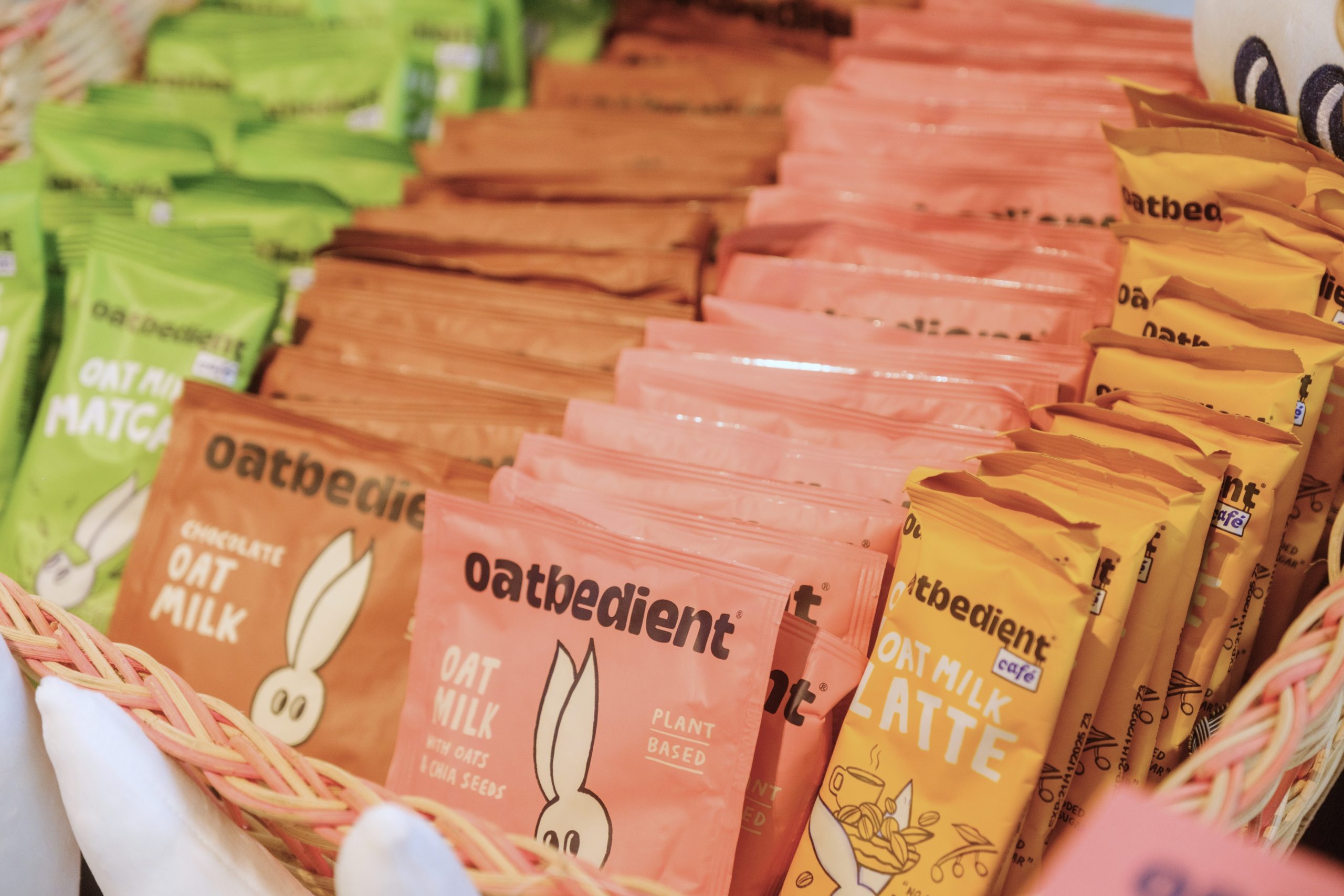 The different flavours of oat milk, starting with matcha - a crowd favourite - chocolate, oat milk with chia seeds and oat milk latte.